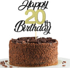 Sumerk Happy 20th Birthday Cake Toppers Black & Gold Glitter 20th Birthday Cake Decorations 20 Cake Topper for Birthday Party