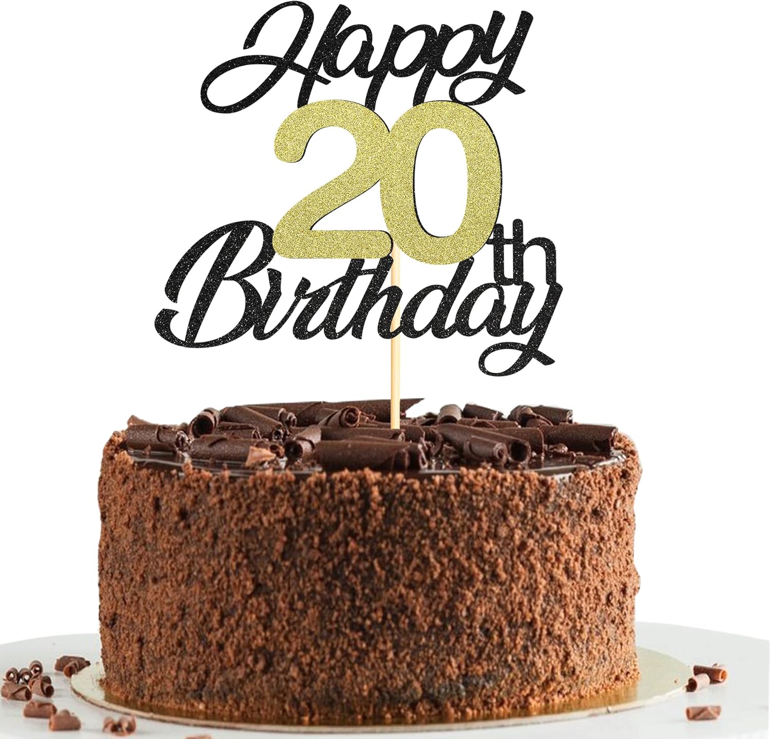 Sumerk Happy 20th Birthday Cake Toppers Black & Gold Glitter 20th Birthday Cake Decorations 20 Cake Topper for Birthday Party