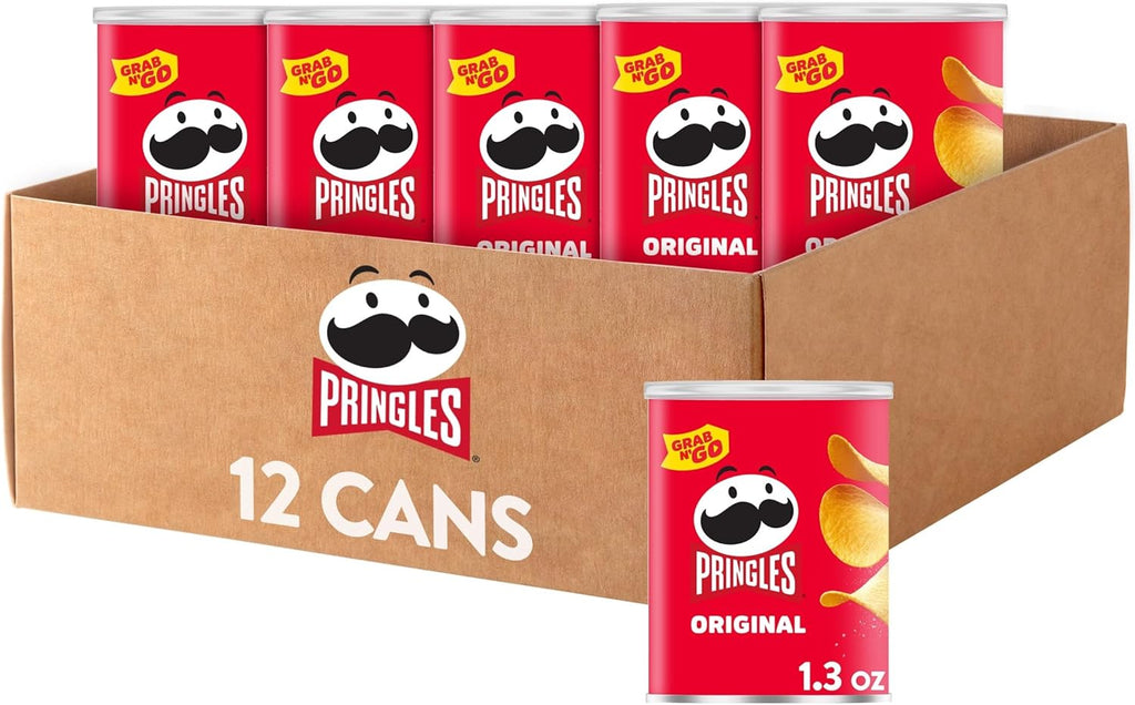 Pringles Potato Crisps Chips, Lunch Snacks, Office and Kids Snacks, Grab N' Go, Original (12 Cans)