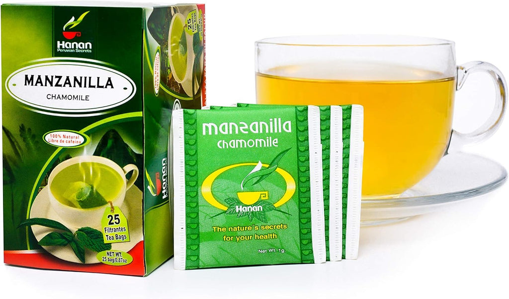 Hanan Peruvian Secrets Manzanilla Herbal Tea | 100% Natural Chamomile | 25 Tea Bags | Aids in Digestion and Naturally Promotes Relaxation to Relieve Occasional Stress