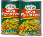 Grace Green Pigeon Peas Canned 15oz - 2 Pack - Jamaican Gungo Peas & Congo Peas - Caribbean Guandules Verdes - Peurto Rican Gandules Verdes - Indian Toor Dal Canned Peas