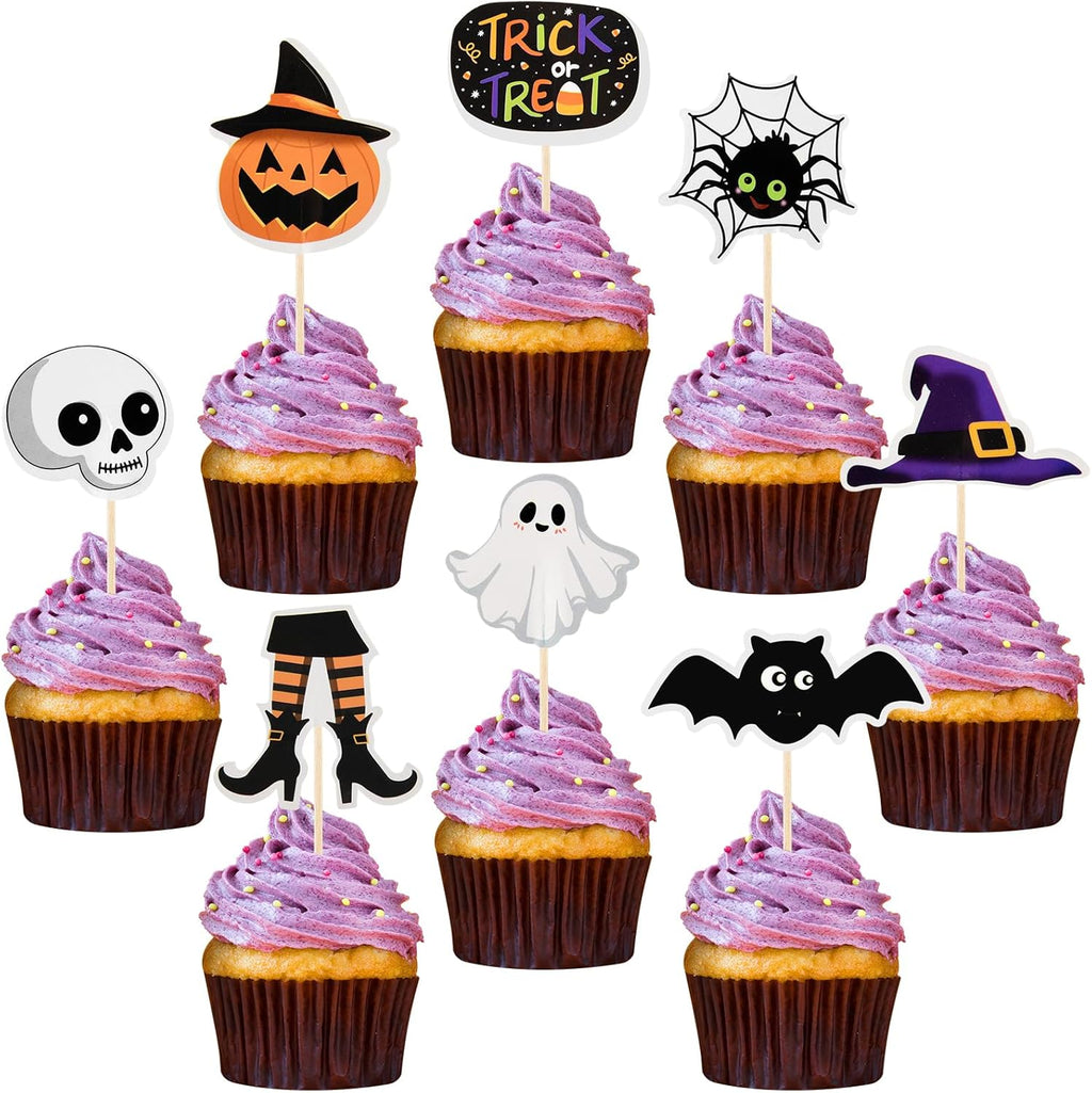 Morcheiong Halloween Cupcake Toppers - 80 Pcs Spooky Haunted House Party Fruit Cake Decoration Supplies