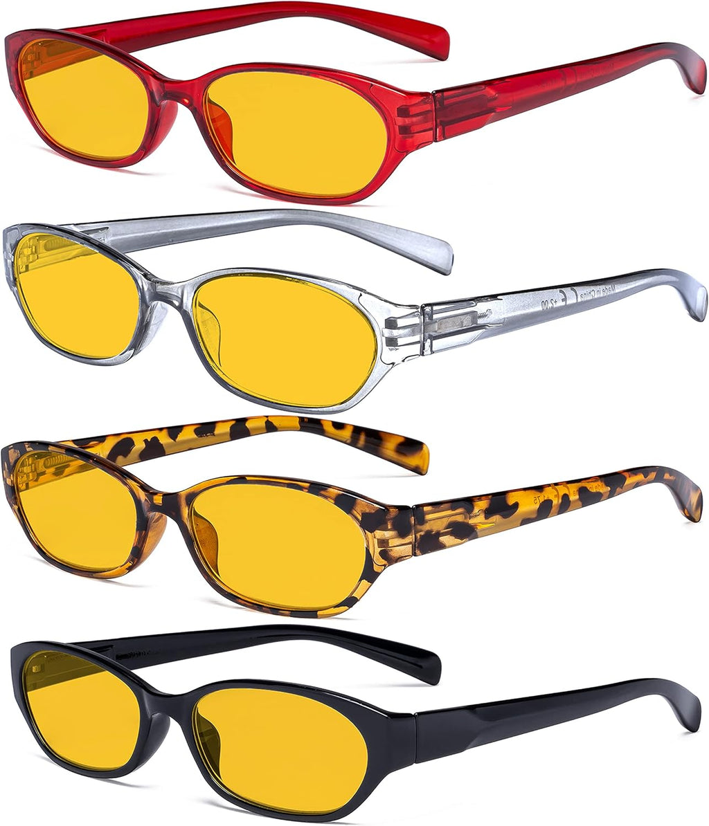 Eyekepper 4 Pack Computer Reading Glasses Women - Spring Hinge Ladies Blue Light Blocking Readers Amber Tinted +1.50