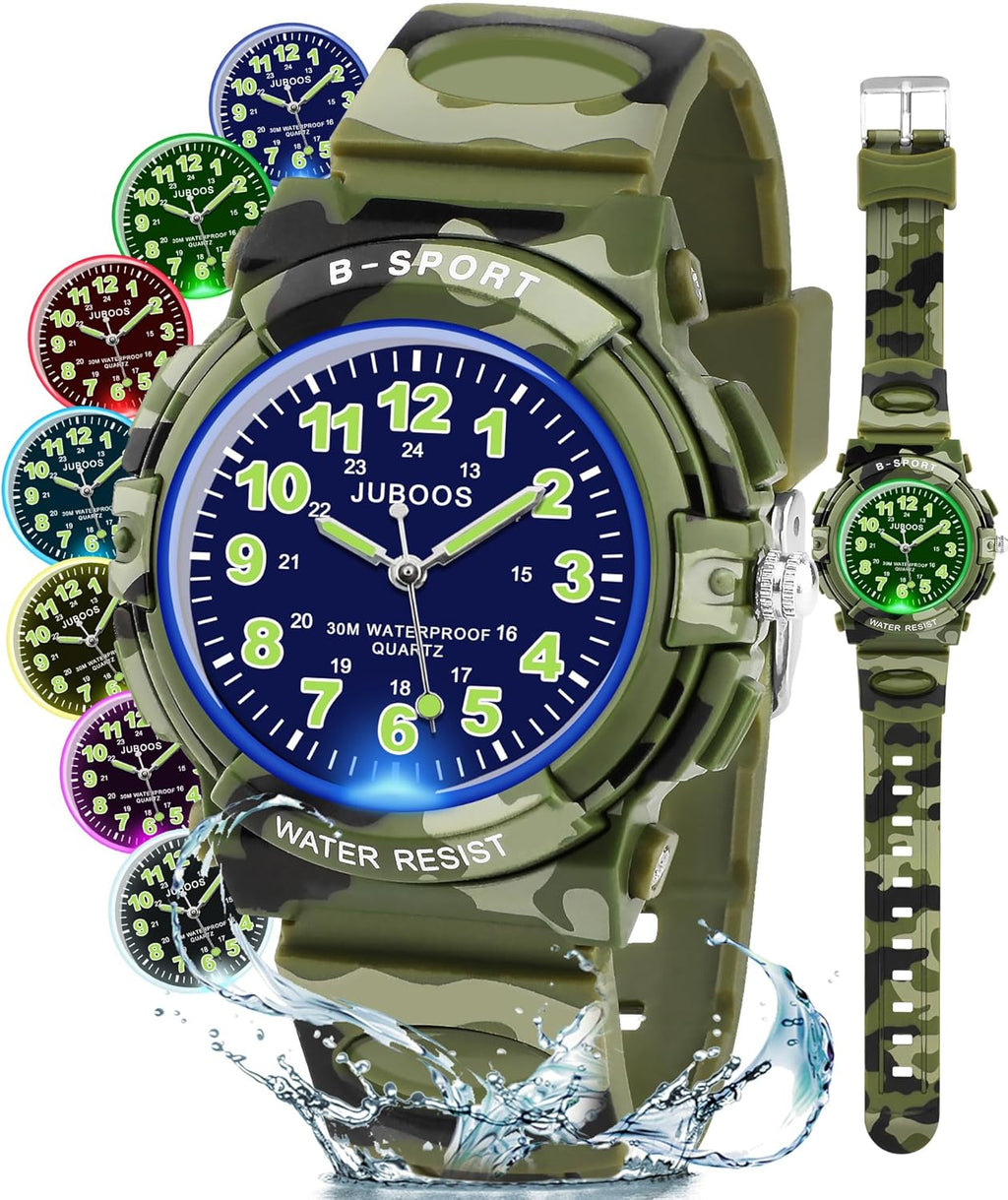 Juboos Kids Watch Analog for Boys Girls, Childrens Waterproof Soft Strap Kids Time Teaching Quartz Wristwatch for Ages 5-15