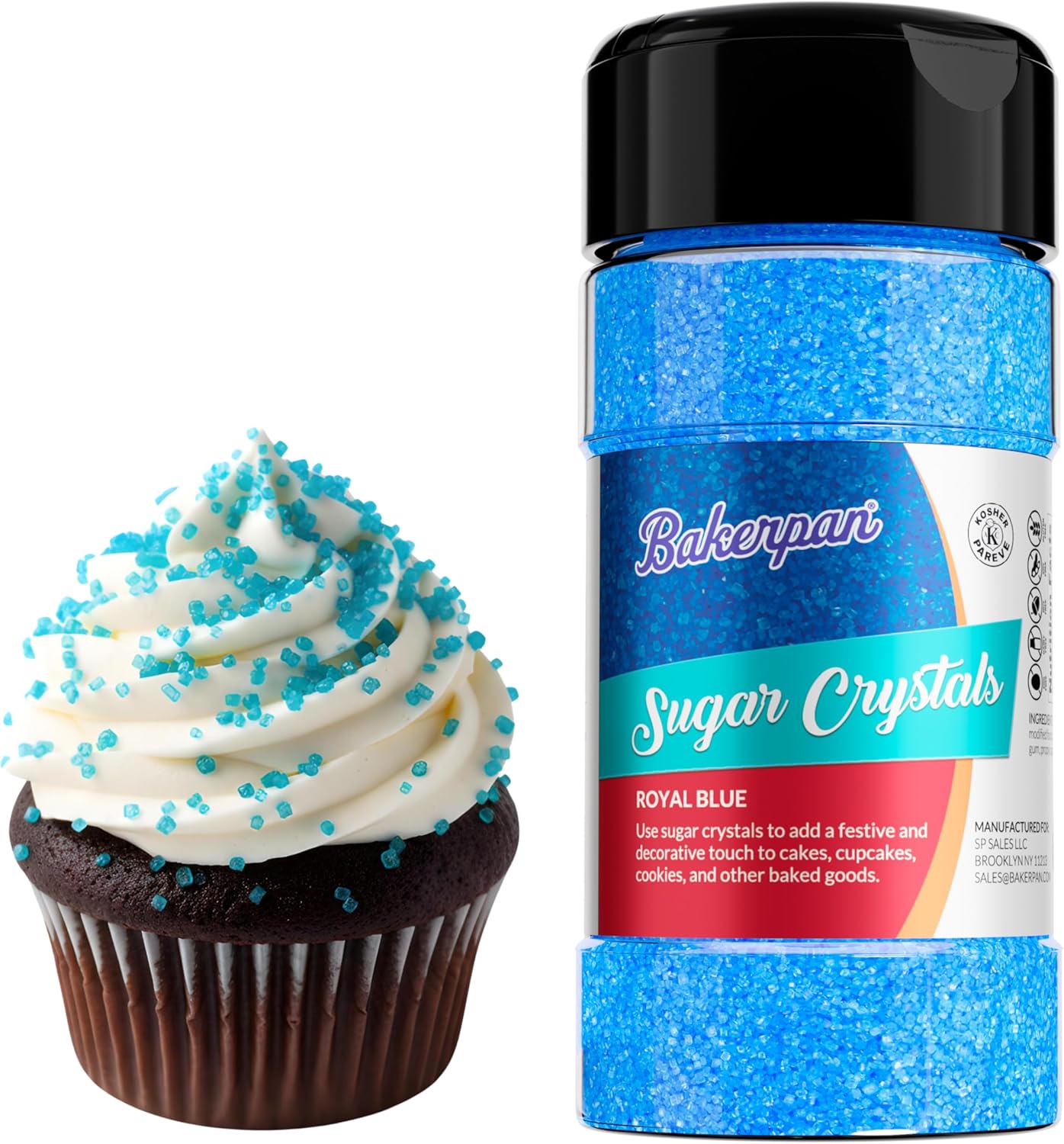 Bakerpan Sugar Sprinkles for Baking - 7 Ounce Royal Blue Decorating Sugar Crystals for Cookies, Cake Pops, Ice Cream (Made in USA)