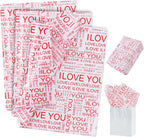 BEISHIDA White Red Mother's Day Tissue Paper Bulk,I Love You Wrapping Tissue Paper for Gift Bags, 14 x 20 Inch Gift Wrap for Valentines Wedding DIY Crafts Holiday Flowers-50 Sheets