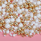 Edible Pearl Sprinkles,130g,White Gold Candy Mixing Size,Baking Pearls Sprinkle Edible Cake Decorations Cupcake Toppers,Cookie Decorating Celebrations Wedding Mother's Day Birthday Party Supplies
