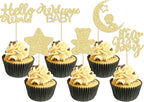 Gyufise 24Pcs Gold Glitter Baby Shower Boy Cupcake Toppers with Moon Bear Star It's a Boy Gender Reveal Cupcake Picks Decorations for Baby Shower Kids Boys Birthday Party Supplies