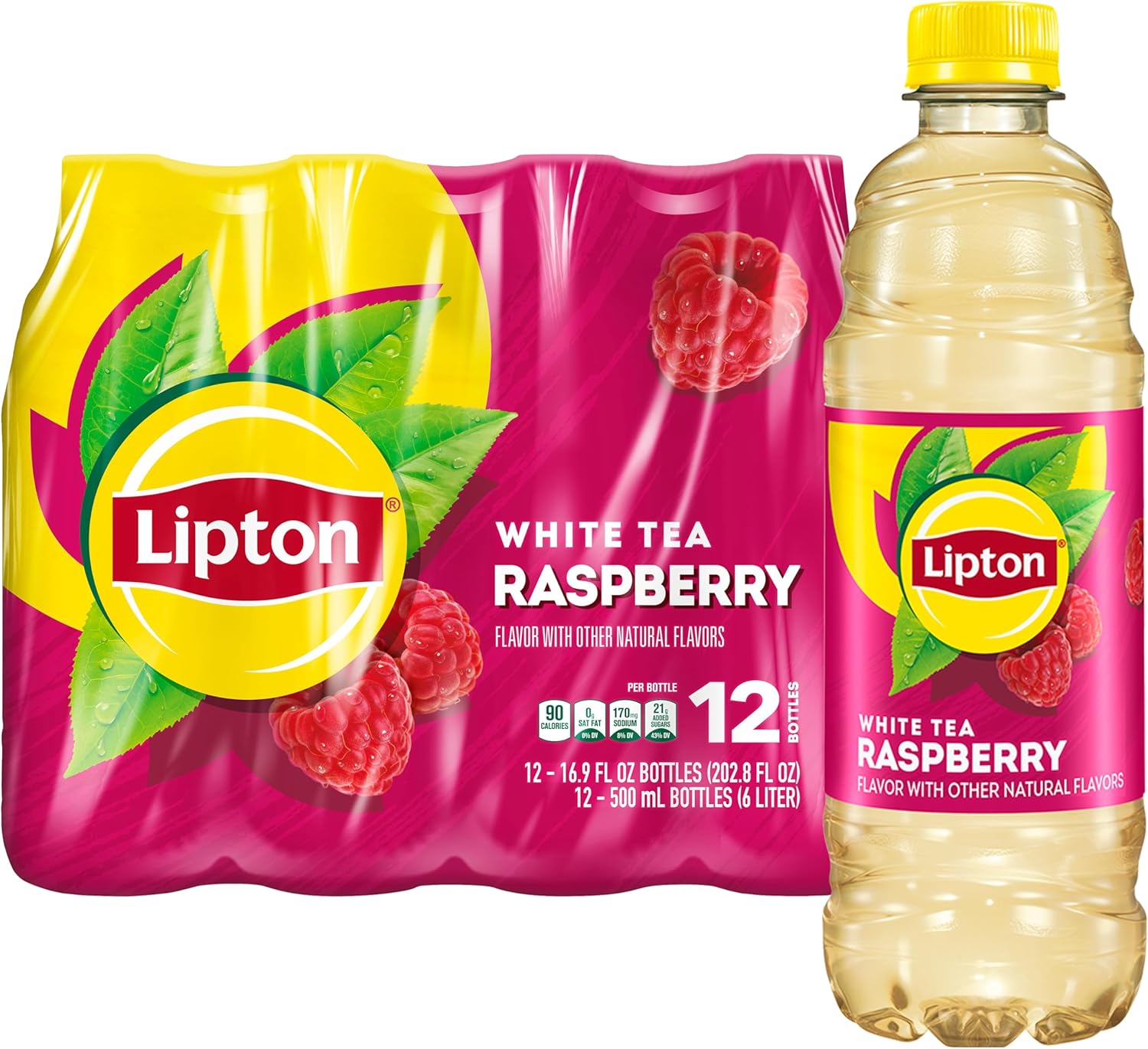 Lipton Raspberry White Tea, 16.9 Fl Oz Bottles (Pack of 12)