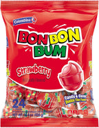 Colombina Bon Bon Bum Strawberry Lollipops Fruit Hard Candy, Individually Wrapped Sweet Strawberry Pops, 24 Count