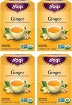 Yogi Tea Ginger - 16 Bags per Pack (4 Packs) - Organic Digestive Support Tea - Includes Ginger Root, Lemongrass, Licorice Root, Peppermint Leaf & Black Pepper | Includes Ginger Root, Lemongrass, Licorice Root, Peppermint Leaf, Black Pepper