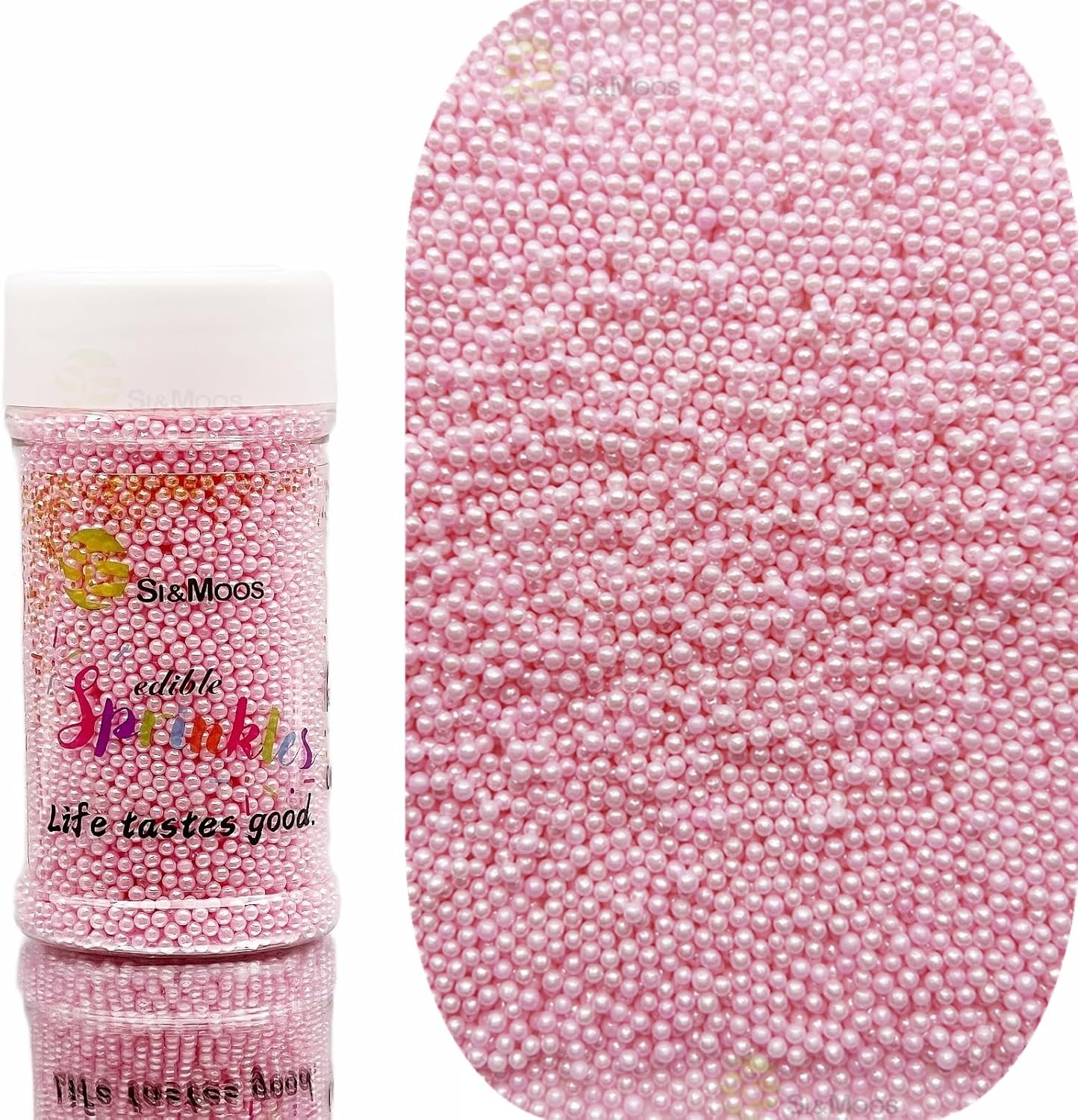 SE Si&Moos Nonpareil Sprinkles, 2mm Baby Pink Mini Edible Pearls Pink Sprinkles for Cake Decorating Halloween Cookie Decorations Wedding Baby Shower Party Christmas Holiday Supplies 3.5 OZ