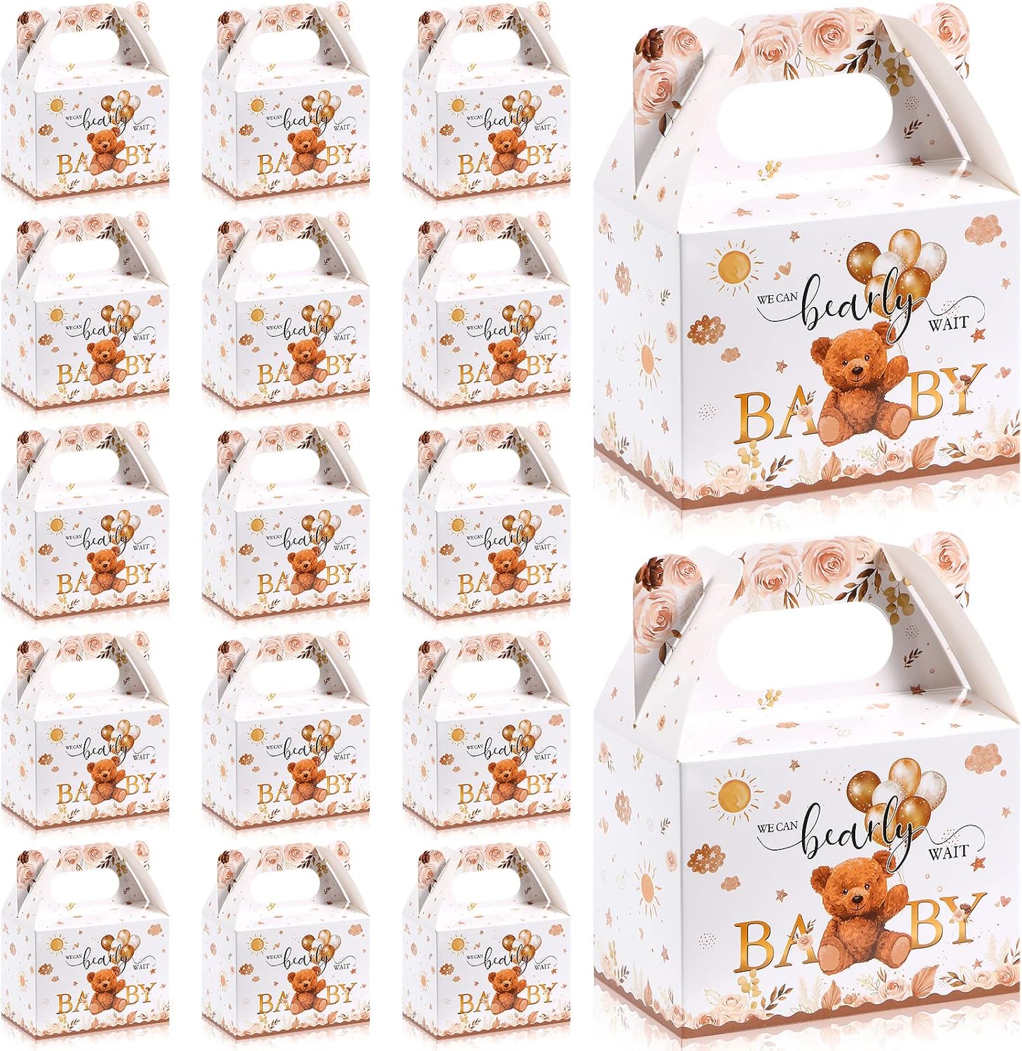 Spakon 36 Pieces Bear Baby Shower Boxes Favor Treat Boxes Cute Paper Candy Cookies Decorations for Baby Shower Supplies Gender Reveal Bear Themed Birthday Party Decor(Brown)