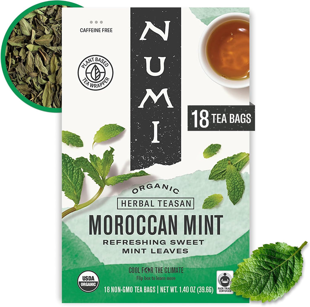 Numi Tea Organic Moroccan Mint Tea, 18 Herbal Tea Bags, Caffeine Free