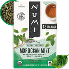 Numi Tea Organic Moroccan Mint Tea, 18 Herbal Tea Bags, Caffeine Free