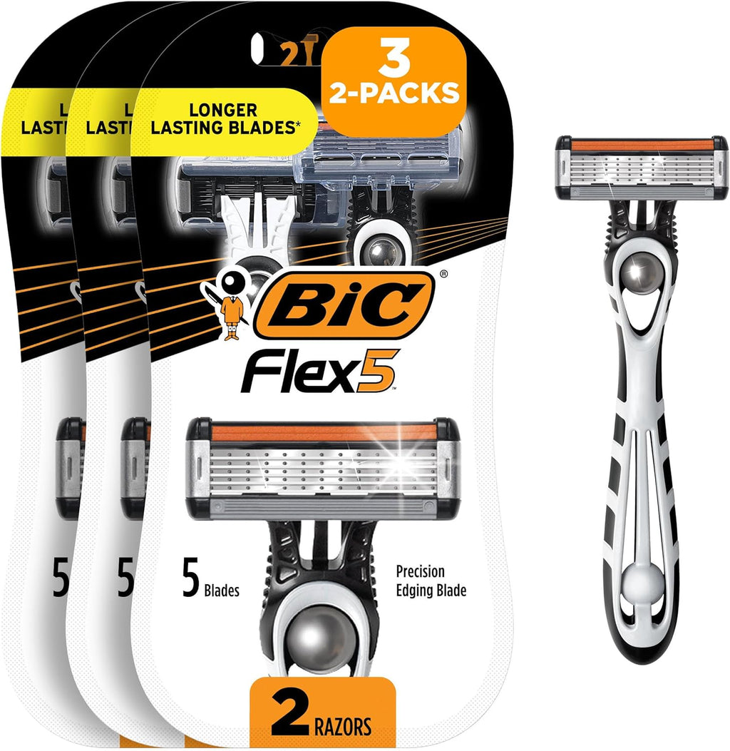 BIC Flex 5 Sensitive Men's Disposable 5-Blade Razors, Comfortable Shave, 2-Pack, 3 Count