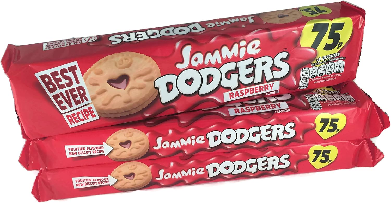 Jammie Dodgers Shortbread Sandwich Cookies Raspberry Flavor, Pack of Three