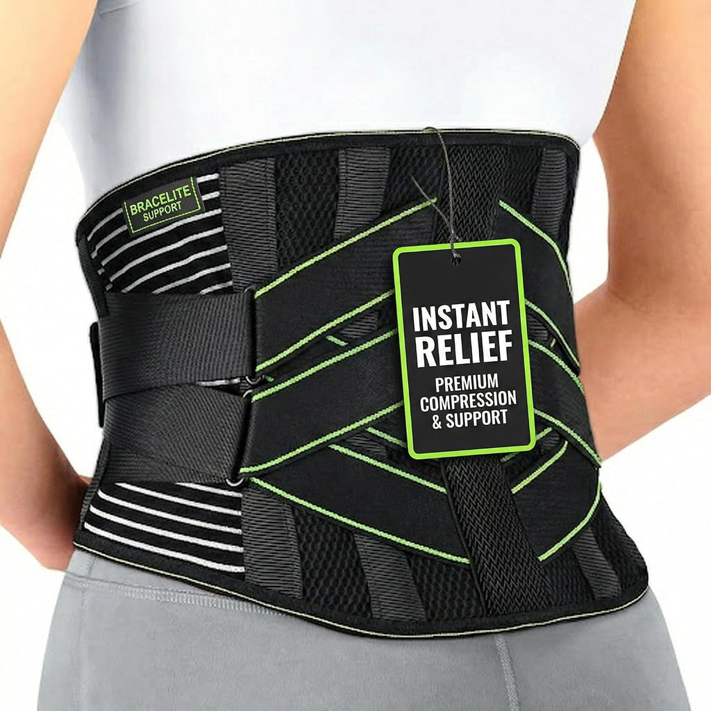 Back Support Belt for Men & Women | Lower Back Brace with 5 Support Stays & 3D Lumbar Pad | Breathable Back Brace for Work, Lifting & Posture Support | Adjustable Compression | Fits 25–45 Inch Waist