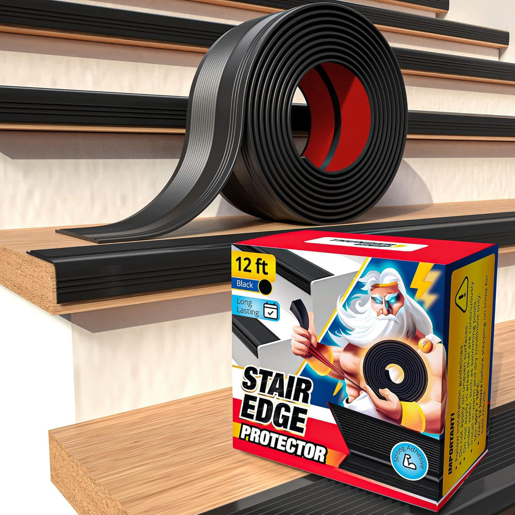 Stair Edge Protector 12 Ft - Black Rubber Edge Trim for Steps - Stair Nose Molding - Rubber Nose Trim - Fit for Indoor and Outdoor - Non Slip and Waterproof