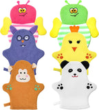 Sibba 6 Pcs Baby Bath Mitt Washcloths Gloves, Gentle Cute Exfoliating Wash Mitt Animal Pattern, Baby Mittens Bath Towel Glove Soft Scrub Toddler Wash Cloths Body Scrubber Bathing Loofah Infant Gloves
