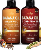 Batana Oil Shampoo & Conditioner Bundle (Okaga Shower Set) with Aloe Vera Leaf Juice, Saw Palmetto, Caffeine, Biotin, Jojoba, Pumpkin Seed, Castor, Rosemary & Hydrolyzed Rice Protein