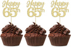 Gyufise 24Pcs Happy 65th Cupcake Toppers Gold Glitter Number 65 Sixty Five Cheers to 65 Cupcake Food Picks Decorations for 70th Birthday Wedding Anniversary Party Supplies
