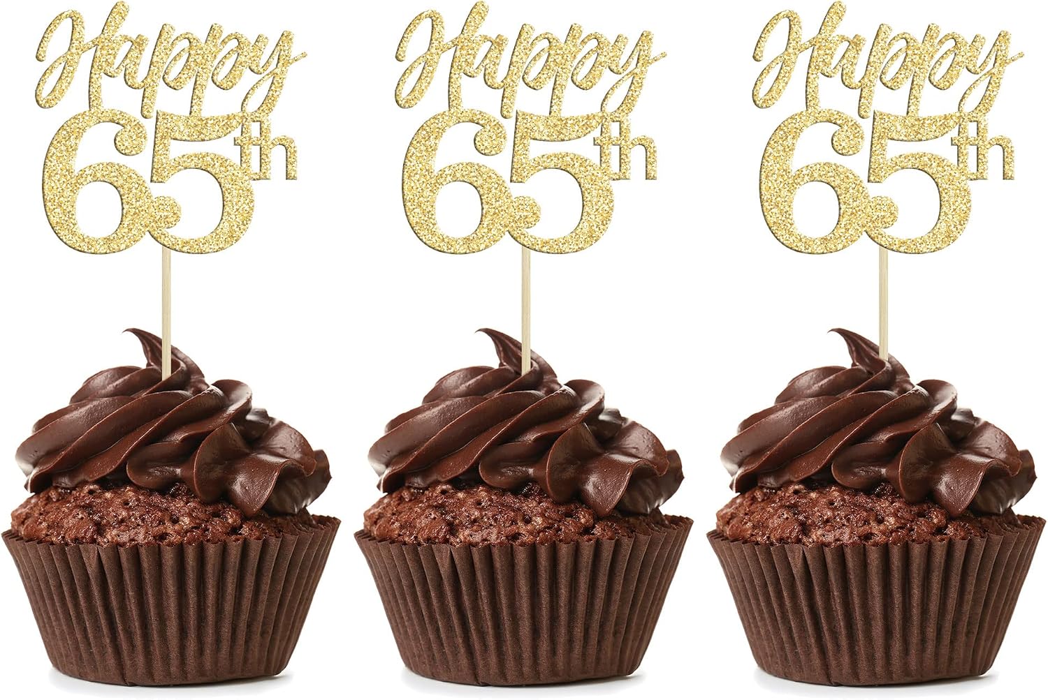Gyufise 24Pcs Happy 65th Cupcake Toppers Gold Glitter Number 65 Sixty Five Cheers to 65 Cupcake Food Picks Decorations for 70th Birthday Wedding Anniversary Party Supplies