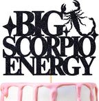 Big Scorpio Energy Cake Topper, Happy Birthday Scorpio in October/November, Scorpio Season, 12 Zodiac Constellation Theme Birthday Party Decoration Supplies, Black Glitter
