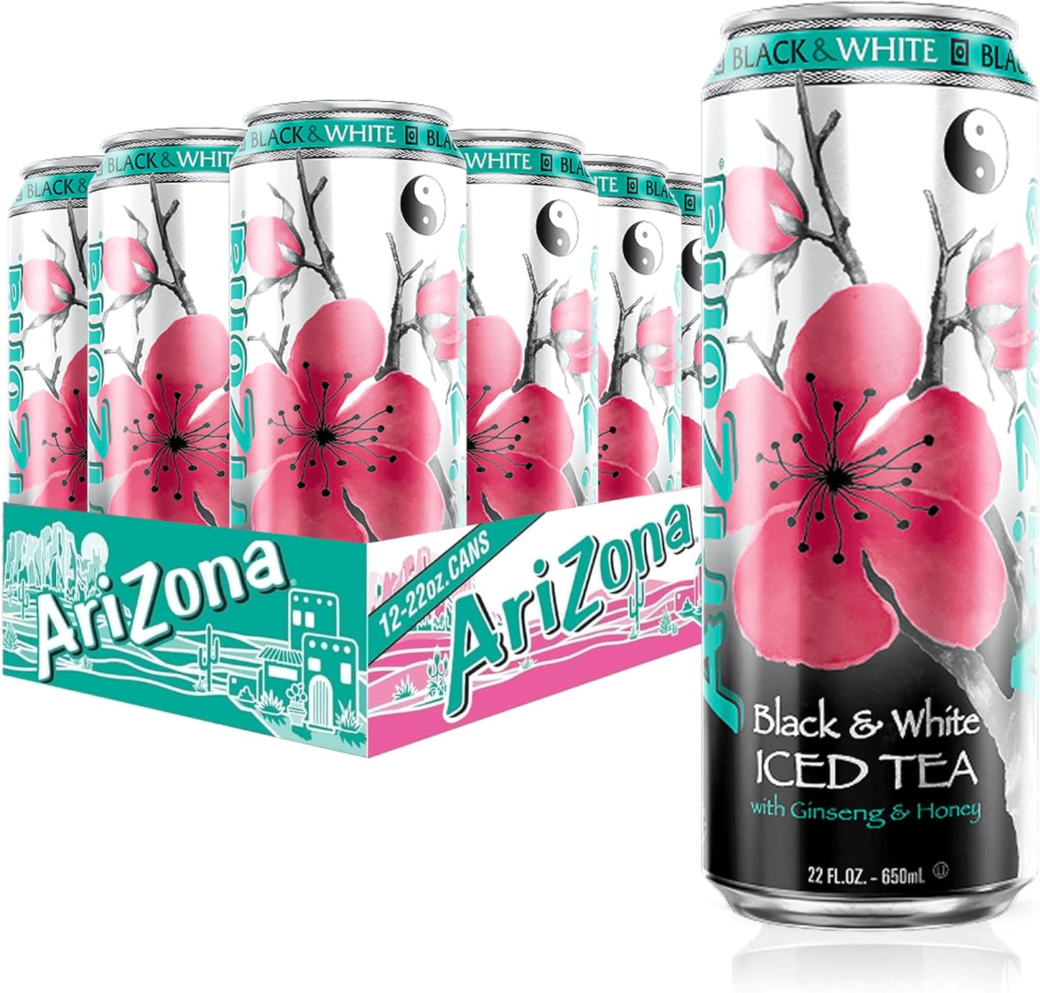 AriZona Black and White Tea - Big Can, 22 Fl Oz (Pack of 12)