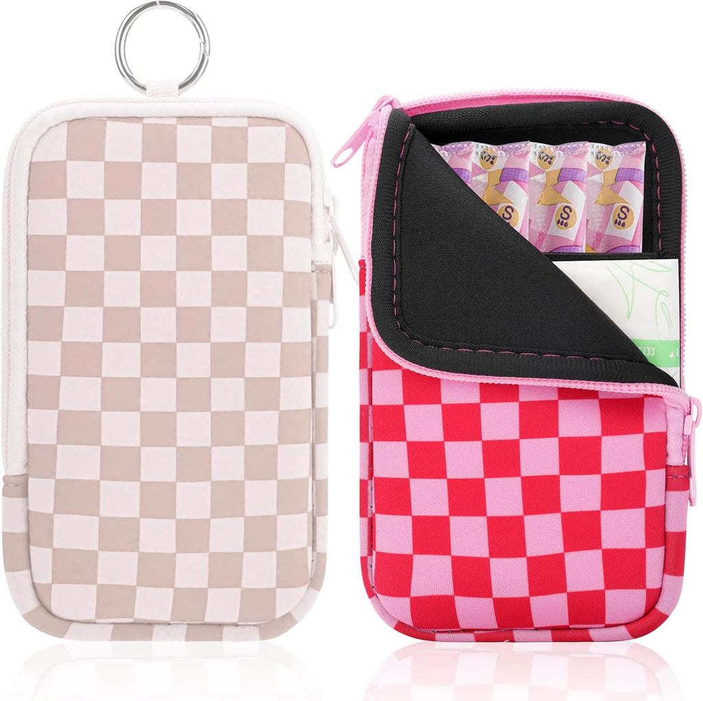 KJQJLY 2 Pack Portable Tampon Organizer Bag – Tampon Holder & Storage Case with Zipper for Travel, Discreet Period Bag for Purse, Waterproof Feminine Products Pouch for Women (Checkered)