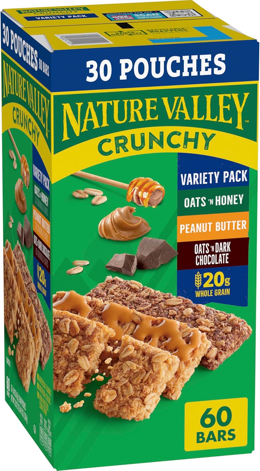 Nature Valley Crunchy Granola Bars, Value Pack, 60 Bars, 44.7 OZ Count (30 Pouches)