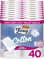 Foxy Cotton | 5 Ply Toilet Paper | 40 Rolls / 115 Tears per Roll - Extra Large Sheets with Real Cotton Fibres | FSC Certified