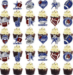 Cowboy Birthday Party Decorations - 24 Pcs Blue Cowboy Football Cupcake Topper Picks, American Rugby Cup Cake Toppers, Game Day Sports Theme Party Supplies Favors Decor for Boys Kids Men