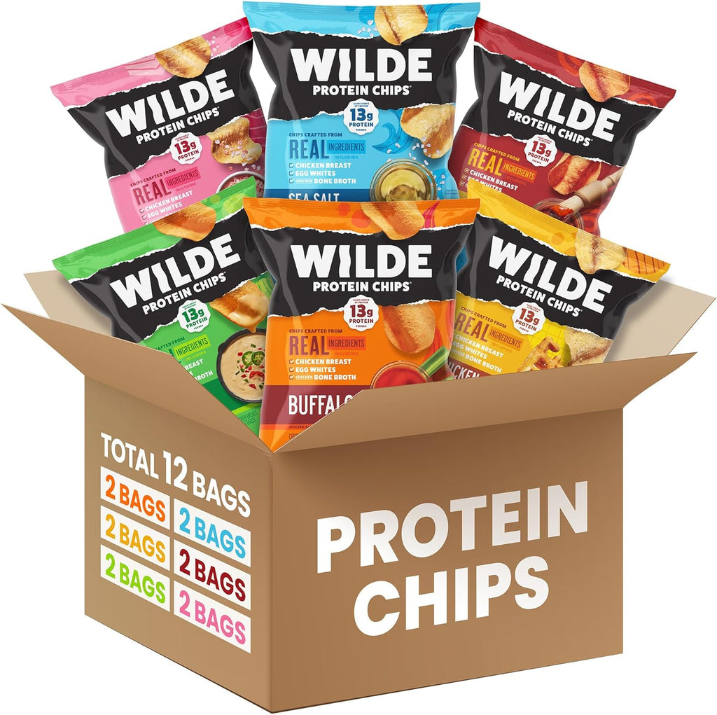 WILDE Protein Chips Variety Pack, High Protein Snacks for Adults, Keto Chips, Gluten Free, Low Carb Snack Box Made with Real Ingredients 1.34oz Bags, Pack of 12