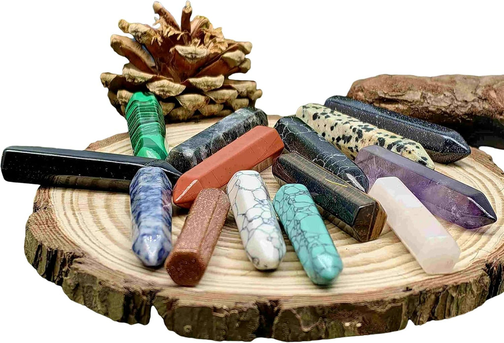 Crystal Tower Point Wand Obelisk 6 Faceted Crystals Point Chakra Stone Kit Home Decor Reiki Healing Gift (Opal)
