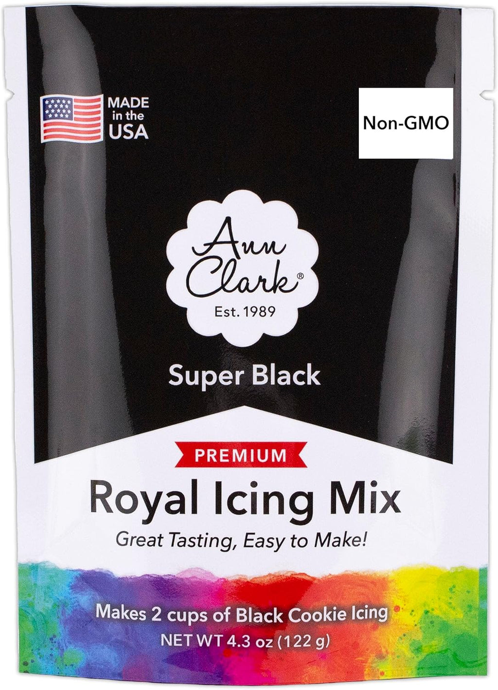 Ann Clark Black Royal Icing Mix 4.3-oz. Pouch Makes 2 Cups Black Cookie Icing