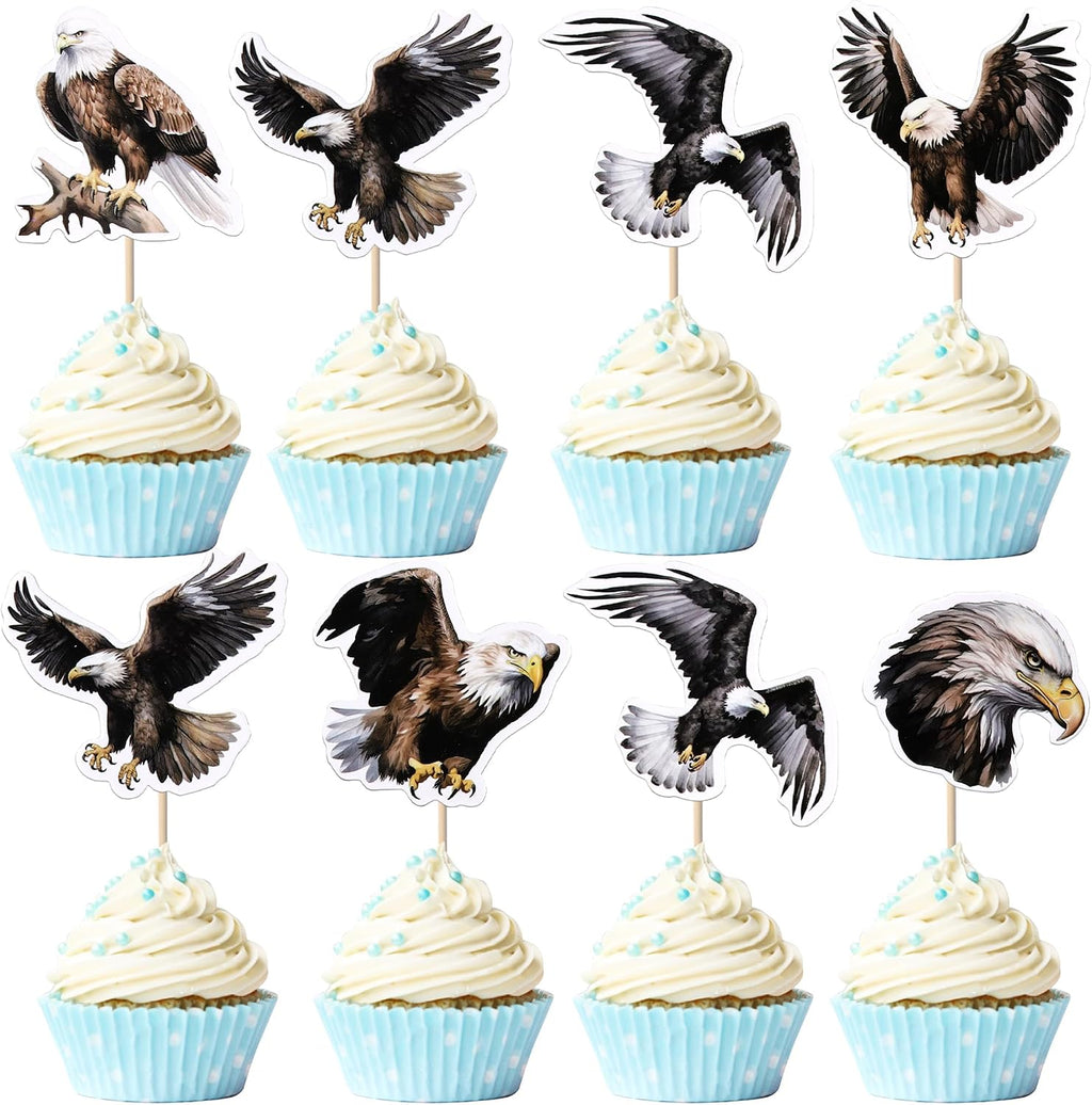 Rsstarxi 36 Pack Bald Eagle Cupcake Toppers Animal Bald Eagle Birthday Cupcake Picks Eagle Party Decorations for Eagle Theme Baby Shower Birthday Party Cake Decorations Supplies