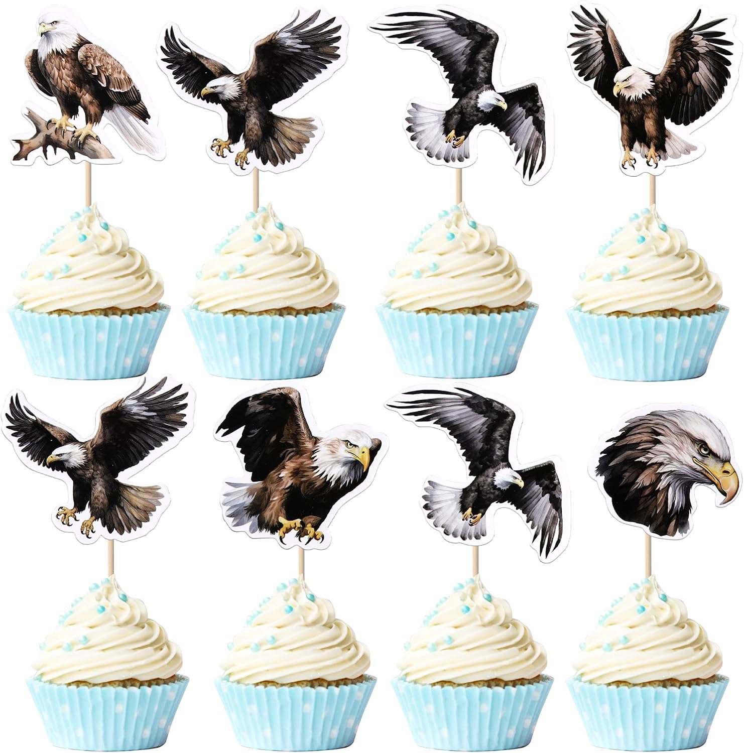 Rsstarxi 36 Pack Bald Eagle Cupcake Toppers Animal Bald Eagle Birthday Cupcake Picks Eagle Party Decorations for Eagle Theme Baby Shower Birthday Party Cake Decorations Supplies
