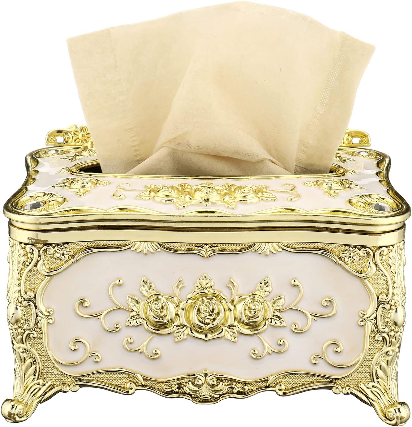 Luxurious Rose Tissue Box Acrylic Holder Cover Luxurious Elegant Design Tissue Holders Paper Holder Napkin Holder for Home Toilet Bath (Gold with White)