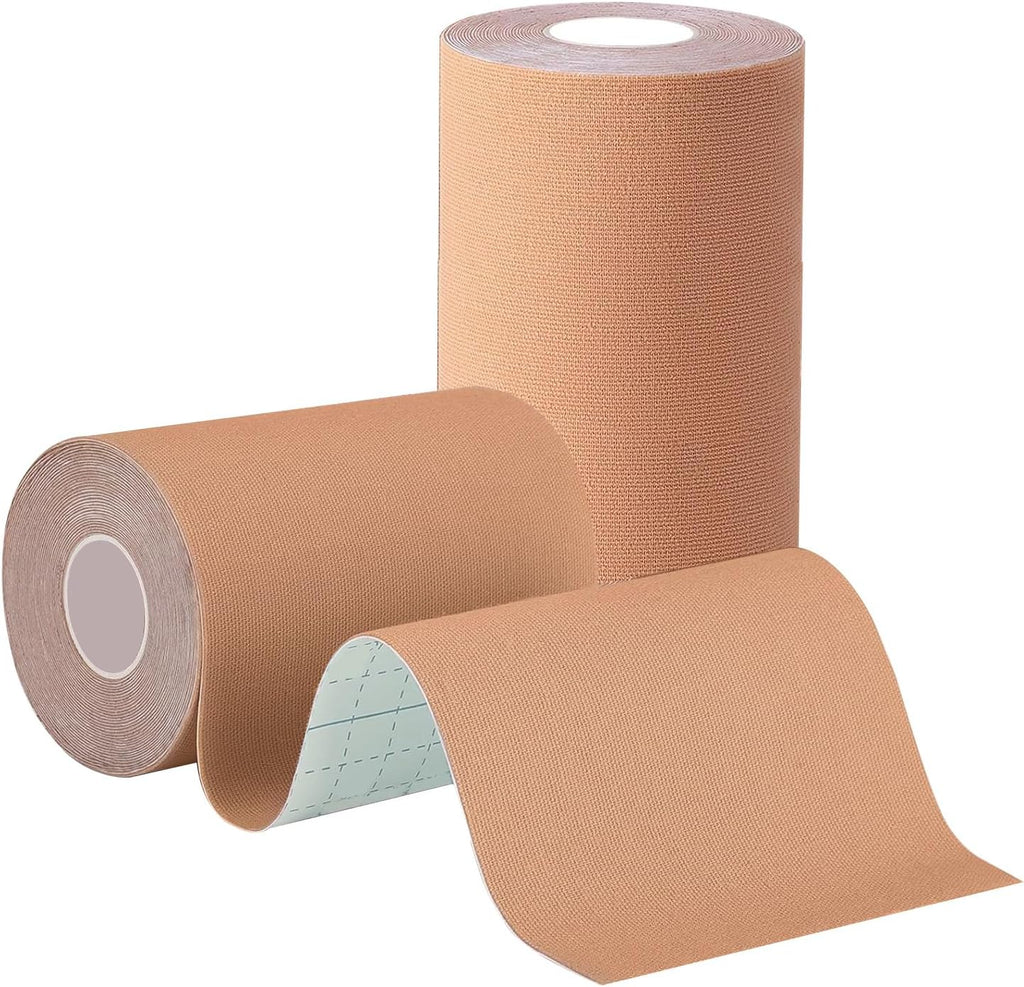 2 Rolls Extra Wide Kinesiology Tape 4in×16.4ft Original Cotton Waterproof Athletic Tape Free Cut Tape for Ankle Wrists Knees Elastic Swimming Sports Activities Tapes (Flesh)