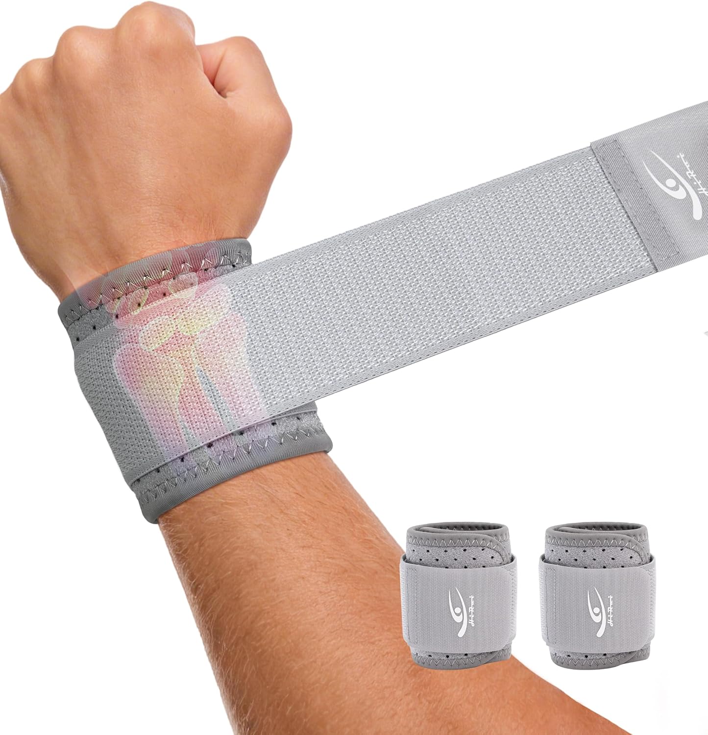 HiRui Wrist Brace (2 PCS) - Adjustable Compression for Carpal Tunnel Arthritis Tendonitis Sprain Pain Relief | Wrist Support Wrist Wraps for Both Hands, Ideal for Sports & Gym Workouts (Gray)