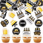 48PCS Edible Cheers Beers Cupcake Toppers Beer Mug Happy Birthday Cupcake Picks for Beer Festival Party Cheers To 30th 40th 50th 60th Birthday Cake Decorations Beers Party Supplies