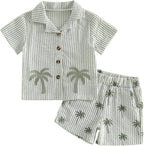 Kupretty Toddler Baby Boy Clothes Tropical Vacation Summer Outfits Button Up Short Sleeves Hawaiian Beach Shirts & Shorts