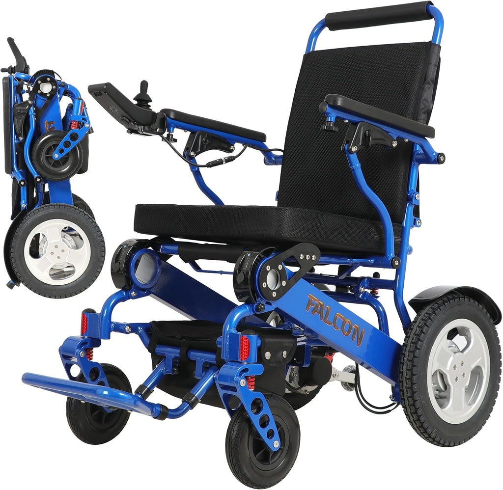 Falcon Reclining Foldable Electric Wheelchair for Adults & Seniors – 50 lbs, 22-Mile Range, Infinite Reclining Backrest, Memory Foam Seat, Compact & Lightweight Motorized Wheelchair – FAA Approved