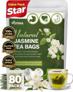 WOTIHA 80 Count Premium Jasmine Tea Bags - 100% Natural Jasmine, Aromatic Floral Fragrance, Caffeine-Free, Additive-Free, Sugar-Free, Vegan