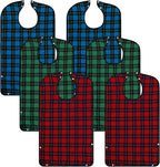 ramede 6 Pack Washable Adult Bibs for Eating Reusable Waterproof Clothing Protector with Detachable Crumb Catcher, Bibs for Elderly Women and Men, Senior Citizen Feeding Bibs