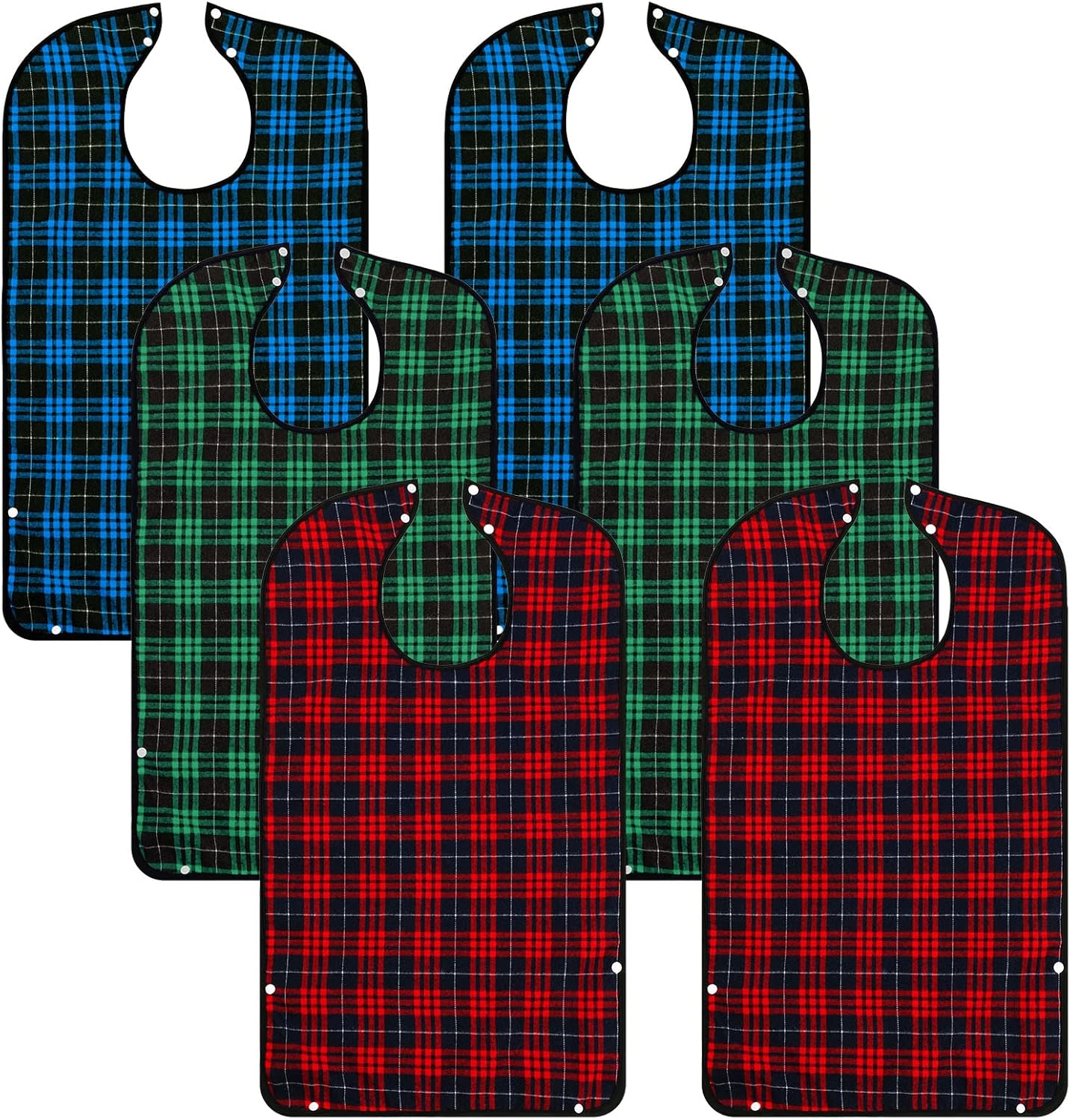 ramede 6 Pack Washable Adult Bibs for Eating Reusable Waterproof Clothing Protector with Detachable Crumb Catcher, Bibs for Elderly Women and Men, Senior Citizen Feeding Bibs