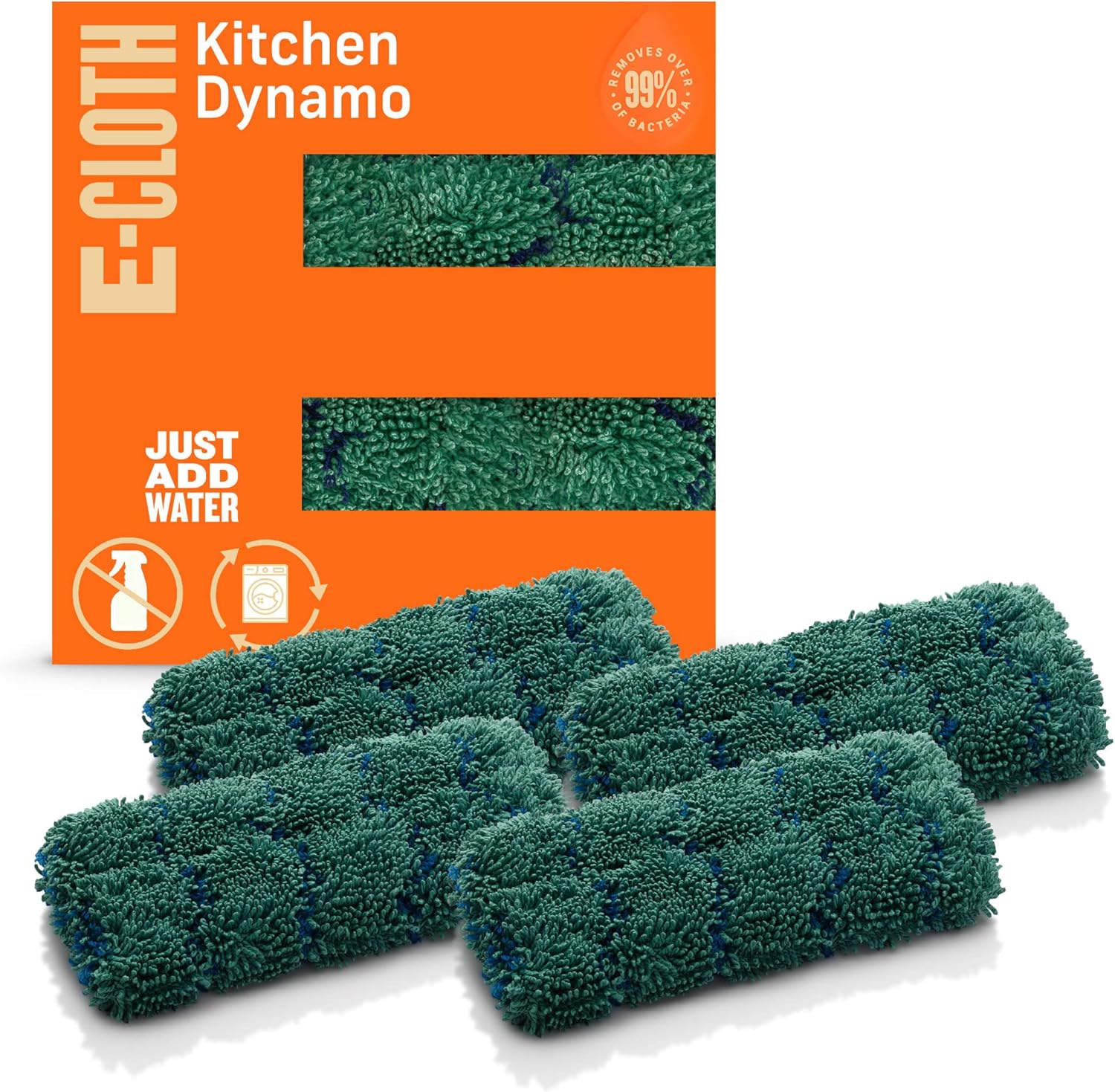 E-Cloth Kitchen Dynamo, Premium Microfiber Non-Scratch Kitchen Dish Scrubber Sponge, Ideal for Dish, Sink and Countertop Cleaning, 100 Wash Guarantee, Green, 4 Pack