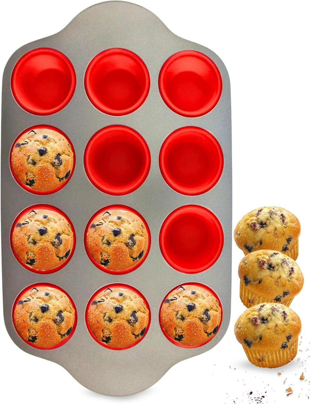 Boxiki Kitchen Non-Stick 12 Cup Silicone Muffin Pan with Steel Frame - BPA Free, Non-Toxic, Anti-Warp, Durable & Easy to Pop Silicone Muffin Tin - Perfect Cupcake Pan