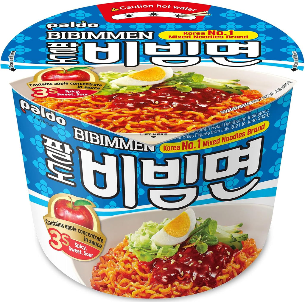 Paldo Fun & Yum Bibim Men Instant Cold Cup Noodles, Brothless Cold Ramen with Sweet & Spicy Seasoning Sauce, Best Oriental Style Korean Ramyun, Soupless K-Food, 팔도 비빔면 킹 컵 115g (4.05 oz) x 16 Pack